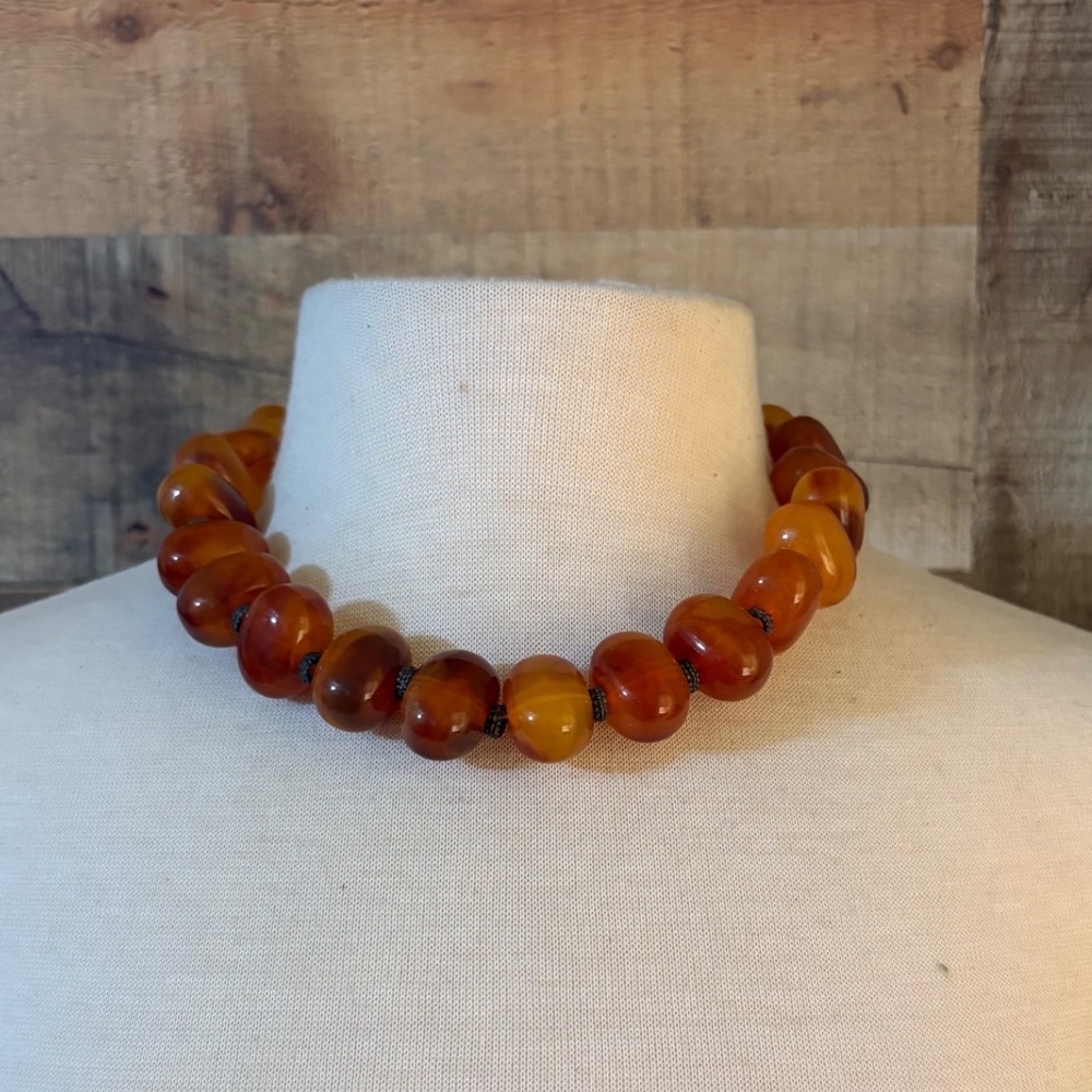 Vintage Style Honey Toned Graduated Chunky Bead Statement Necklace 18"